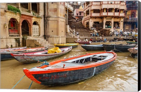 Framed Boats on River Ganges, Varanasi, India Print