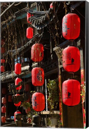 Framed Old Town red lanterns outside restaurants, Xinhua Jie Street, Lijiang, Yunnan Province, China Print