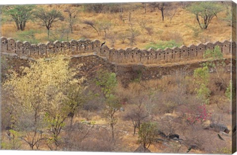 Framed Ancient wall around old fort above Udaipur, India Print
