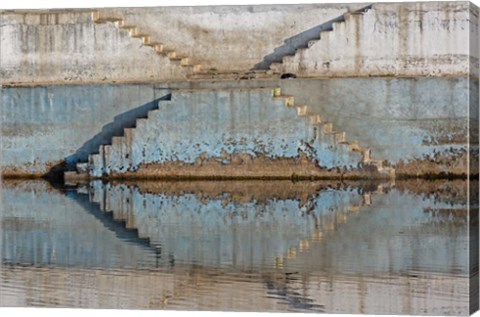 Framed Steps mirrored on small lake, Jodhpur, India Print