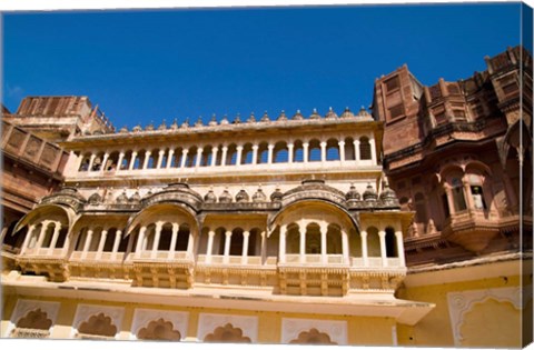 Framed Close-up of Building in Jodhpur at Fort Mehrangarh, Rajasthan, India Print