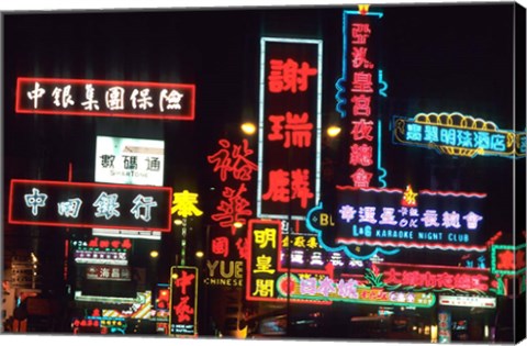 Framed Neon Lights on Nathan Road, Hong Kong, China Print