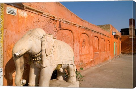 Framed Old Temple with Stone Elephant, Downtown Center of the Pink City, Jaipur, Rajasthan, India Print