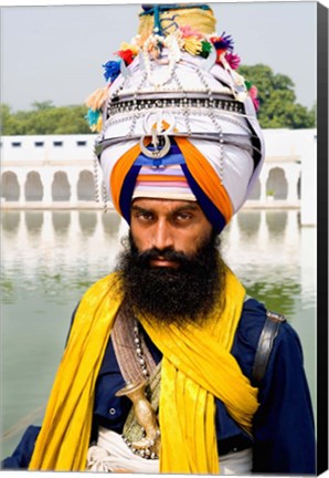 Framed Sika Hindu Religious Man in Bangla Shib Gurudwara, Sika Great Temple, New Delhi, India Print