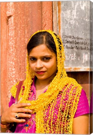 Framed Woman in Colorful Sari in Old Delhi, India Print