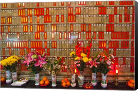 Framed Flowers at Man Mo Buddhist Temple, Hong Kong Print