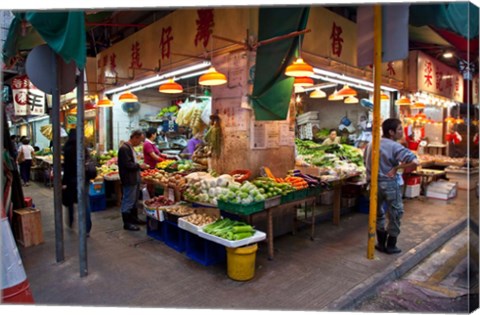 Framed Street Market Vegetables, Hong Kong, China Print