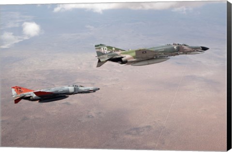 Framed Two QF-4E Phantom II drones in formation over the New Mexico desert Print