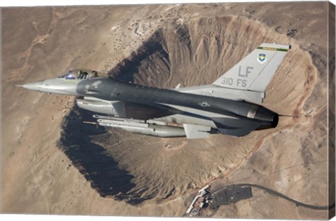 Framed F-16C Fighting Falcon flying above Arizona&#39;s Meteor Crater Print