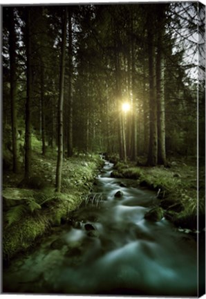 Framed Sunset over Small Stream, Pirin National Park, Bulgaria Print