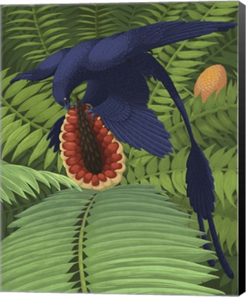 Framed Microraptor gui snacking on a cycad fruit Print