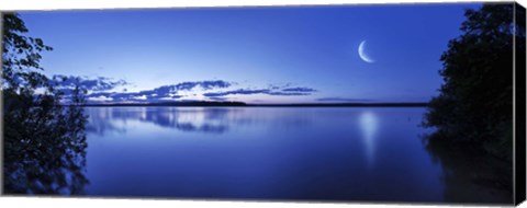 Framed Moon rising over tranquil lake against moody sky, Mozhaisk, Russia Print