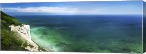 Framed Aerial view of chalk mountain and sea, Mons Klint cliffs, Denmark Print