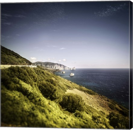 Framed Aerial view of sea and mountains, Nebida, Sardinia, Italy Print