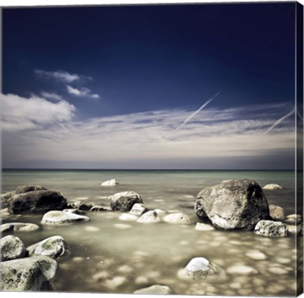 Framed Big boulders in the sea, Liselund Slotspark, Denmark Print