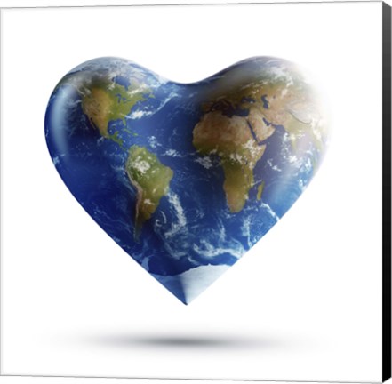 Framed Heart-shaped planet Earth on a white background Print