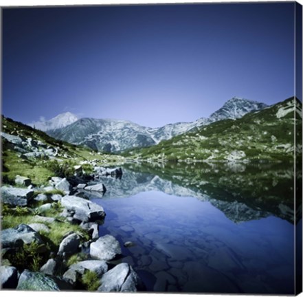Framed Ribno Banderishko Lake in Pirin National Park, Bulgaria Print