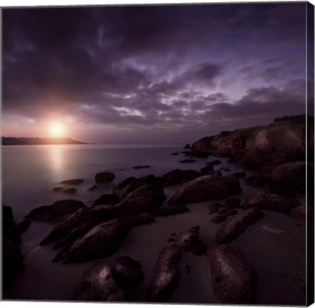 Framed Sunset over Rocky Shore, Sardinia, Italy Print