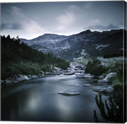 Framed Small river in the mountains of Pirin National Park, Bansko, Bulgaria Print