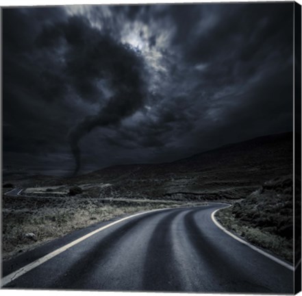 Framed Tornado near a winding road in the mountains, Crete, Greece Print