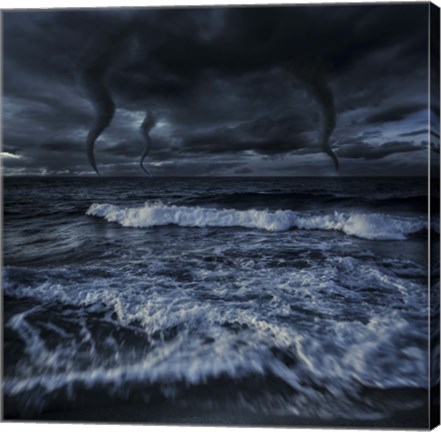 Framed Tornados in a rough sea against stormy clouds, Crete, Greece Print