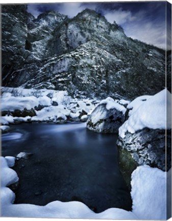 Framed river flowing through the snowy mountains of Ritsa Nature Reserve, Abkhazia Print