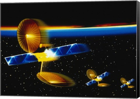 Framed Satellites Orbiting in Space Print