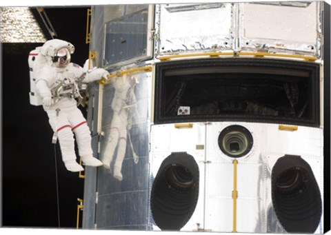 Framed Astronaut performs work on the Hubble Space Telescope Print