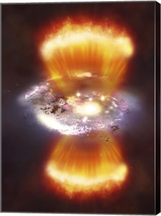 Framed Artist concept of a galaxy inside of a glowing hydrogen blob Print