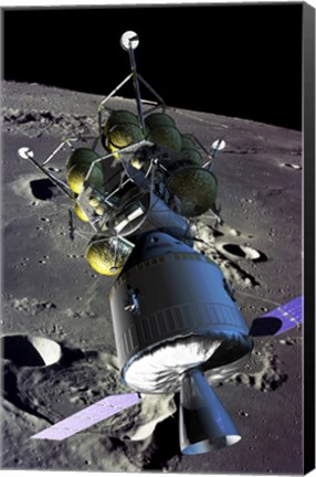 Framed Spaceship orbiting the moon Print