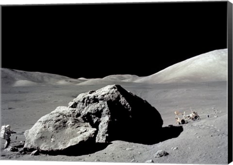 Framed Astronaut standing near a rock on the moon, Apollo 17 Print
