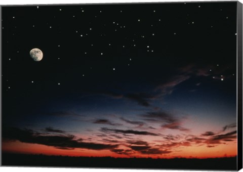 Framed Moon and stars in the sky at dusk Print