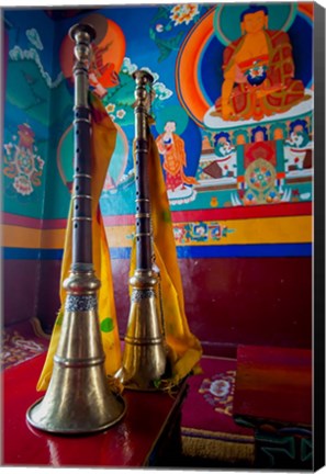 Framed Ceremonial horns at Shey Palace, Ledakh, India Print