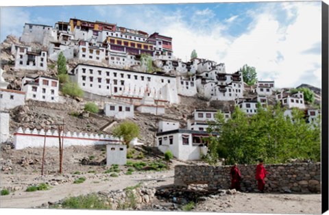 Framed Monks standing in front of the Thiksey Monastery, Leh, Ledakh, India Print