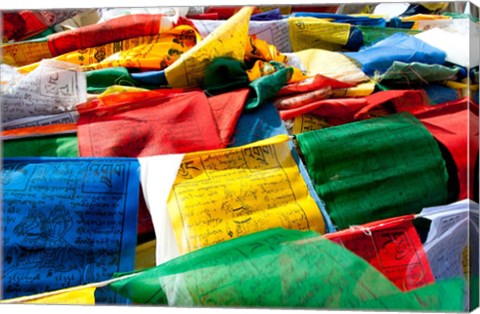 Framed Prayer flags, Namshangla Pass, Ladakh, India Print