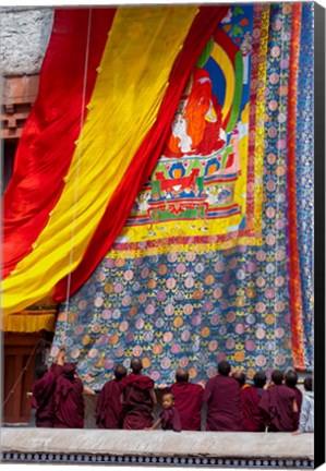 Framed Monks raising a thangka during the Hemis Festival, Ledakh, India Print