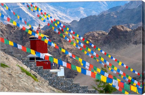 Framed Strings of prayer flags at Thiksey Monasterym Leh, Ladakh, India Print