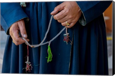 Framed Woman&#39;s hands holding prayer beads, Ladakh, India Print