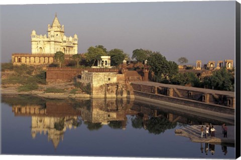 Framed Temple Reflection and Locals, Rajasthan, India Print