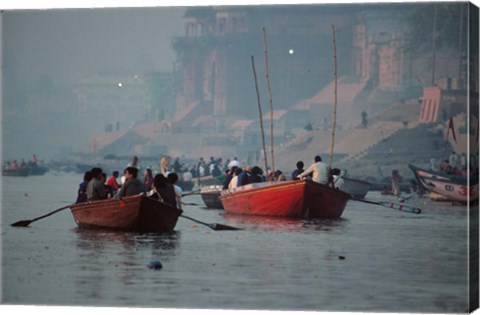 Framed Boats in the Ganges River, Varanasi, India Print