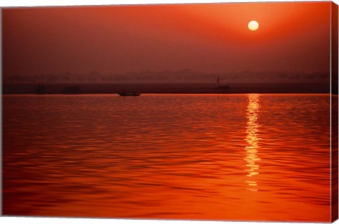 Framed Sunset over the Ganges River in Varanasi, India Print
