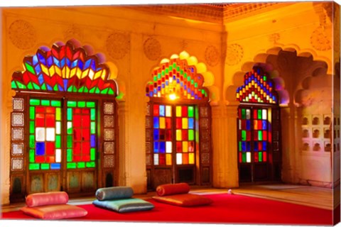 Framed Windows of colored glass, Mehrangarh Fort, Jodhpur, Rajasthan, India Print