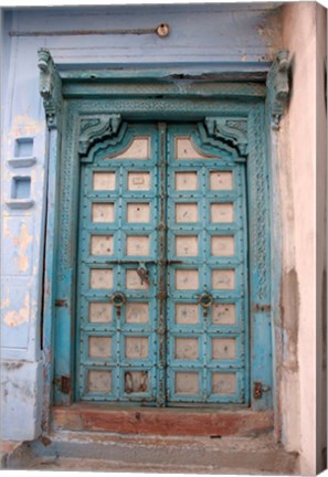 Framed Blue-painted door, Jojawar, Rajasthan, India Print