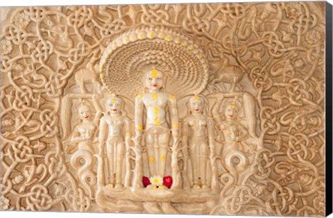 Framed Carving on the wall, Jain Temple, Ranakpur, Rajasthan, India. Print