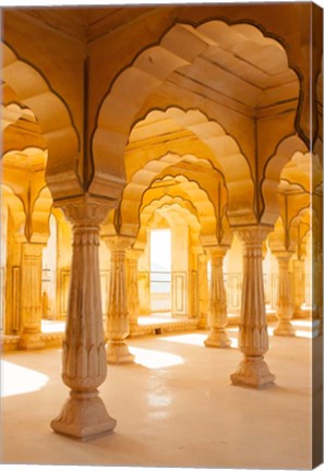 Framed Colonnaded gallery, Amber Fort, Jaipur, Rajasthan, India. Print