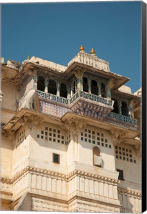 Framed Decorated balconies, City Palace, Udaipur, Rajasthan, India. Print