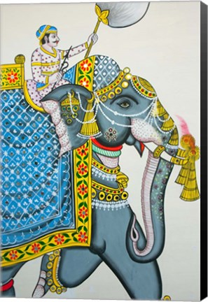 Framed Elephant mural, Mahendra Prakash hotel, Udaipur, Rajasthan, India. Print