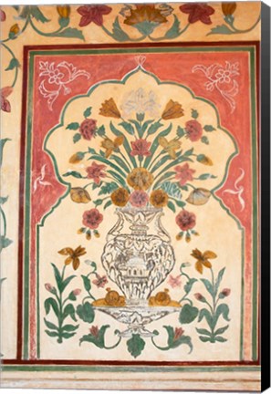 Framed Fresco, Amber Fort, Jaipur, Rajasthan, India. Print