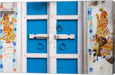 Framed House painted blue, Udaipur, Rajasthan, India Print