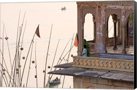 Framed Daily Life Along The Ganges River, Varanasi, India Print